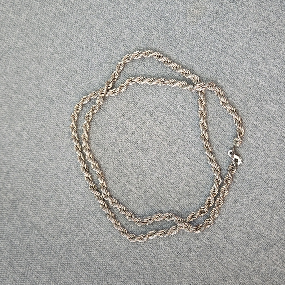 Solid Silver Twisted Style Vintage Chain Necklace… - image 1